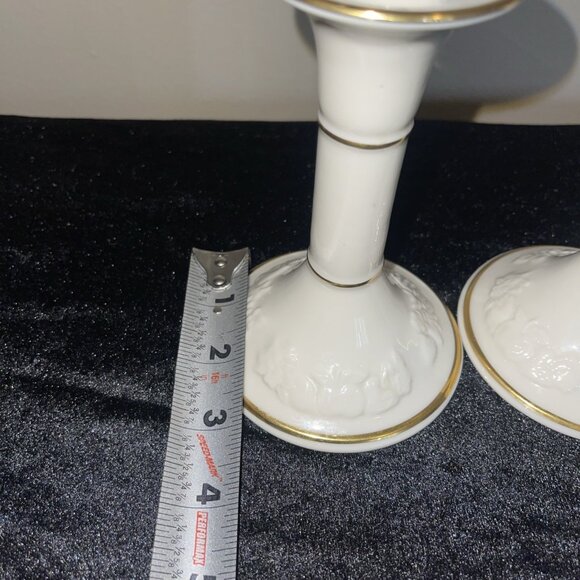 Lenox Fruits Of Life Porcelain Candlesticks Candle Holders Pair 5.25"80s Vintage - Picture 9 of 15